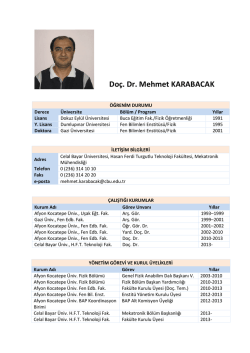 Do&ccedil;. Dr. Mehmet KARABACAK - Celal Bayar &Uuml;niversitesi