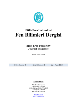 Fen Bilimleri Dergisi - Bitlis Eren &Uuml;niversitesi