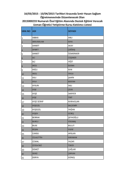 16/03/2015 - 10/04/2015 Tarihleri Arasında İzmir Hasan Sağlam