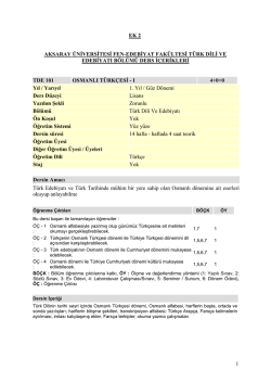 EK 2 - T&uuml;rk Dili ve Edebiyatı B&ouml;l&uuml;m&uuml;
