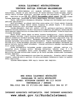 29.01.2015 Tarihli Yerinde Satış Hurda Malzeme Listesi