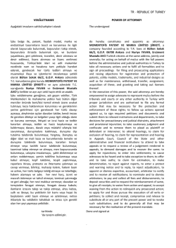 VEKÂLETNAME POWER OF ATTORNEY