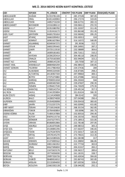 ME.&Uuml;. 2014 BESYO KESİN KAYIT KONTROL LİSTESİ