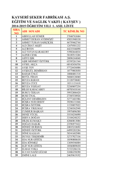 1.Asıl Liste - kayşev 2014/ 2015 &ouml;gretim d&ouml;nemi 2. aday liste