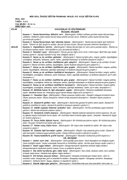 Şirin Çocuklar Aralık 2014 Yarım Günlük Plan