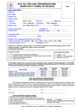 EK-1. 2014 Yılı Hac Organizasyonu Kesin Kayıt Formu
