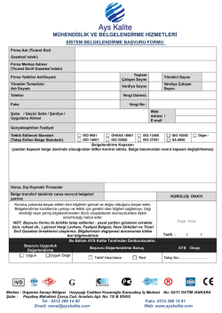 인증등록 설문서 - ays kalite m&uuml;hendislik ve belgelendirme hizmetleri
