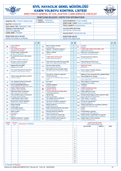 Kabin Yol Boyu Kontrol Listesi - Sivil Havacılık Genel M&uuml;d&uuml;rl&uuml;ğ&uuml;