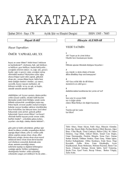 Şubat 2014 - Sayı 170 Aylık Şiir ve Eleştiri Dergisi ISSN