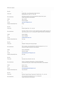 İMO İzmir Şubesi İlan No 1 Firma Adı Prolab M&uuml;h. Yapı Malzemeleri