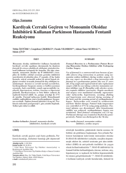 Kardiyak Cerrahi Ge&ccedil;iren ve Monoamin Oksidaz
