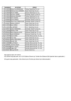 2014-2015 Eğitim &Ouml;ğretim Yılı D&ouml;nem İ&ccedil;i Staj Başvuru Sonu&ccedil;ları
