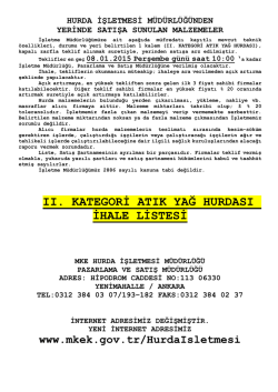 08.01.2015 Tarihli Yerinde Satış Hurda Malzeme İhale listesi (II