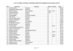 2014 YILI UZMAN, OKUTMAN, ARAŞTIRMA G&Ouml;REVLİSİ VE