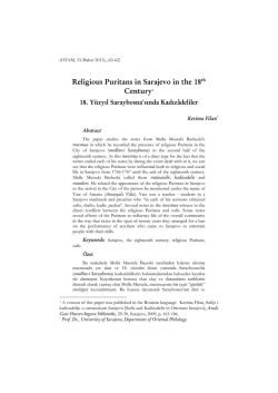 Religious Puritans in Sarajevo in the 18th Century1