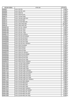 STOK KODU FİYATI 404001 4,50 TL 404002 5,10 TL