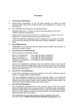 TBL Stat&uuml;s&uuml; 1. Normal Sezon M&uuml;sabakaları a. Normal Sezon