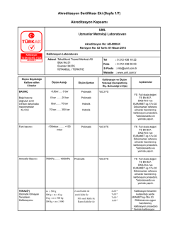 Akreditasyon Sertifikası Eki (Sayfa 1/7) Akreditasyon Kapsamı