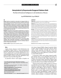 Hemşirelerin İş Doyumunda Duygusal Zek&acirc;nın Rol&uuml;