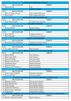 SN ADI VE SOYADI G&Ouml;REVİ 1 Ahmet DENĠZ Vali SN ADI VE