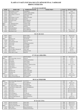 ilahiyat fak&uuml;ltesi 2014-2015 g&uuml;z d&ouml;nemi final tarihleri birinci &ouml;ğretim