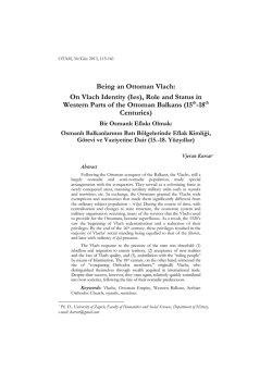 Being an Ottoman Vlach: On Vlach Identity (Ies), Role and Status in