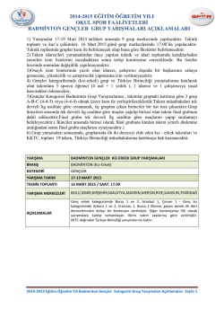 2014-2015 BADMİNTON GEN&Ccedil;LER GRUP YARIŞMALARI
