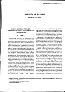 serotonin ve davranış - Klinik Psikofarmakoloji Bülteni