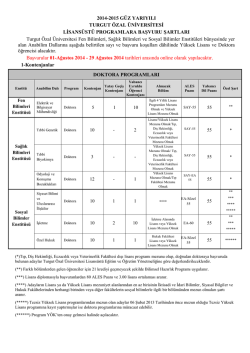 2014-2015 G&Uuml;Z YARIYILI TURGUT &Ouml;ZAL &Uuml;NİVERSİTESİ