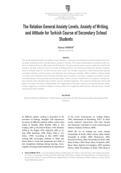 The Relation General Anxiety Levels, Anxiety of Writing, and