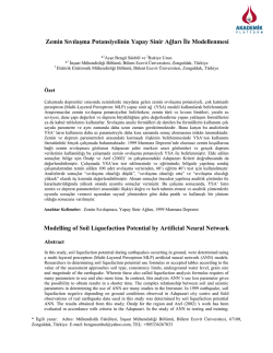 Zemin Sıvılaşma Potansiyelinin Yapay Sinir Ağları İle Modellenmesi