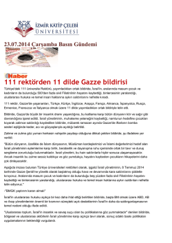 111 rekt&ouml;rden 11 dilde Gazze bildirisi