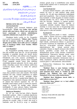 23.01.2015 &Ouml;RNEK GEN&Ccedil; HZ.ALİ Aziz Kardeşlerim!