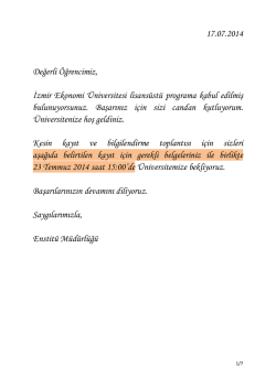 17.07.2014 Değerli Öğrencimiz, İzmir Ekonomi