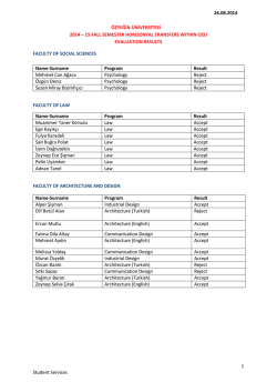 15 FALL SEMESTER HORIZONTAL TRANSFERS WITHIN OZU
