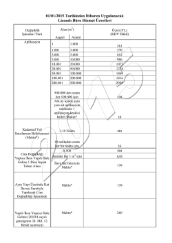 2015 yılı lisanslı b&uuml;ro hizmet &uuml;cretleri
