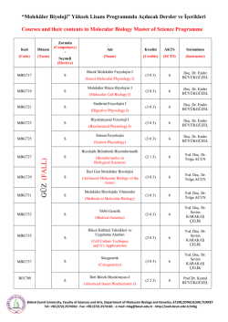 G &Uuml; Z (F A L L ) - MOLEK&Uuml;LER BİYOLOJİ ve GENETİK B&Ouml;L&Uuml;M&Uuml;