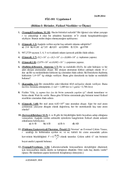 FİZ-101 Uygulama-I (B&ouml;l&uuml;m-I: Birimler, Fiziksel Nicelikler ve &Ouml;l&ccedil;me)
