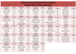 Bilecik Şeyh Edebali &Uuml;niversitesi Aralık 2014 Yemek Men&uuml;s&uuml;