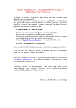 2015-2016 AKADEMİK YILI FARABİ DEĞİŞİM PROGRAMI ADAY