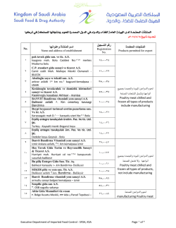 رﻗم اﻟﺗﺳﺟﯾل اﺳم اﻟﻣﻧﺷﺄة وﻋﻧواﻧﮭﺎ اﻟﻣﻌﺗﻣدة اﻟﻣﻧﺗﺟﺎت