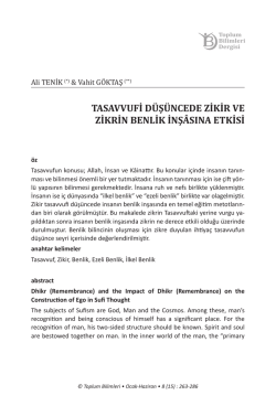 Tasavvufi D&uuml;ş&uuml;ncede Zikir ve Zikrin Benlik İnş&acirc;sına Etkisi