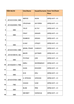 &Ouml;ĞR NO/ID İsim/Name Soyad/Surname Sınav Yeri/Exam Place