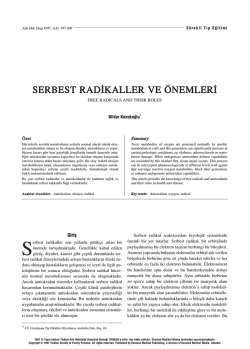 PDF - Serbest Radikaller ve &Ouml;nemleri
