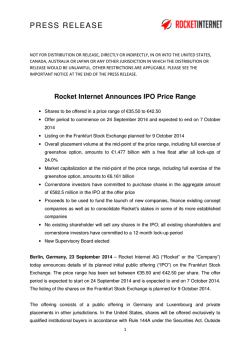 Announces - IPO - Rocket Internet