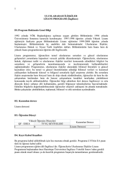 1 ULUSLARARASI İLİŞKİLER LİSANS PROGRAMI (İngilizce) D1