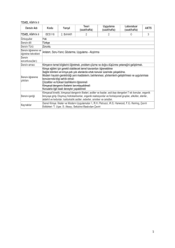 TEMEL KİMYA II Dersin Adı Kodu Yarıyıl Teori (saat/hafta
