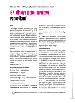 67. t&uuml;rkiye jeoloji kurultayı rapor &ouml;zeti*