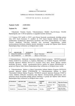 22.01.2014 Tarihli Y&ouml;netim Kurulu Kararı
