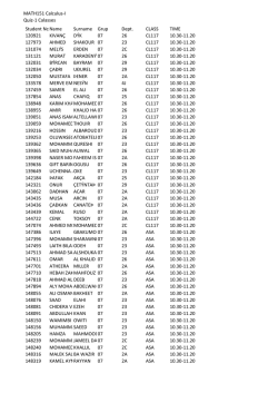 MATH151 Calculus-I Quiz-1 Calasses #Student NoName Surname